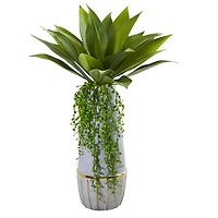 15" Agave Succulent in Stoneware Planter