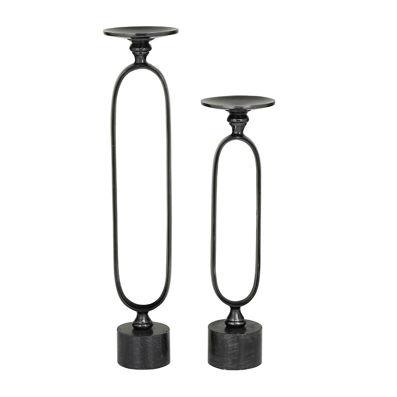 Black Aluminum Modern Candle Holder Set, 15'' & 19''
