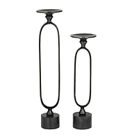 Black Aluminum Modern Candle Holder Set, 15'' & 19''