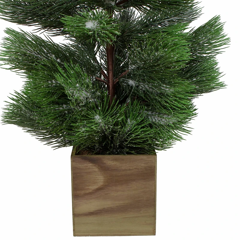 3ft. Unlit Snowy Pine Artificial Christmas Tree in Wooden Pot