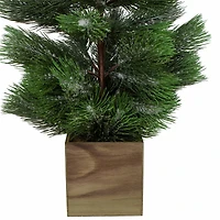 3ft. Unlit Snowy Pine Artificial Christmas Tree in Wooden Pot