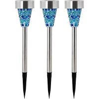 15.5" Blue Mosaic Stained Glass Solar Powered LED Pathway Markers