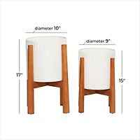 White Metal Planter with Natural Legs Set