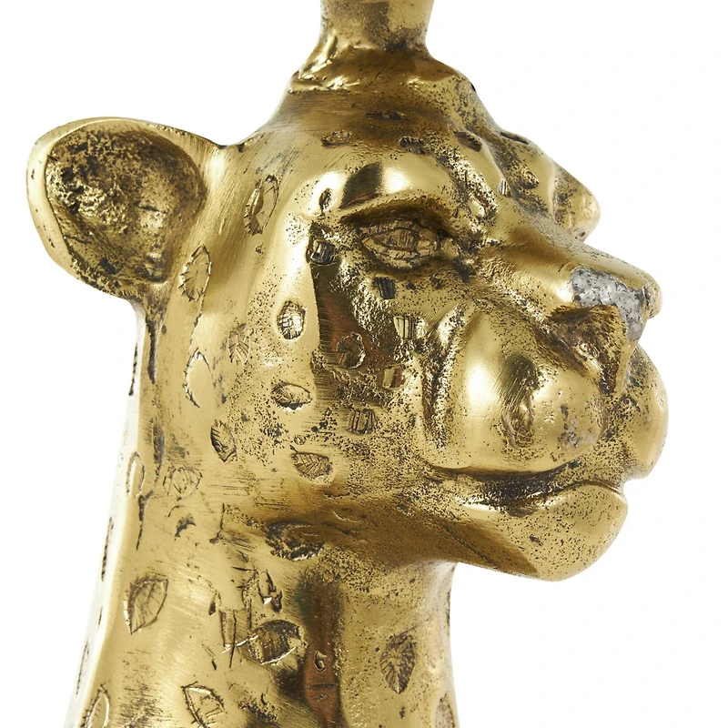 25" Gold Aluminum Leopard Spotted Sitting Accent Table with Glass Tabletop