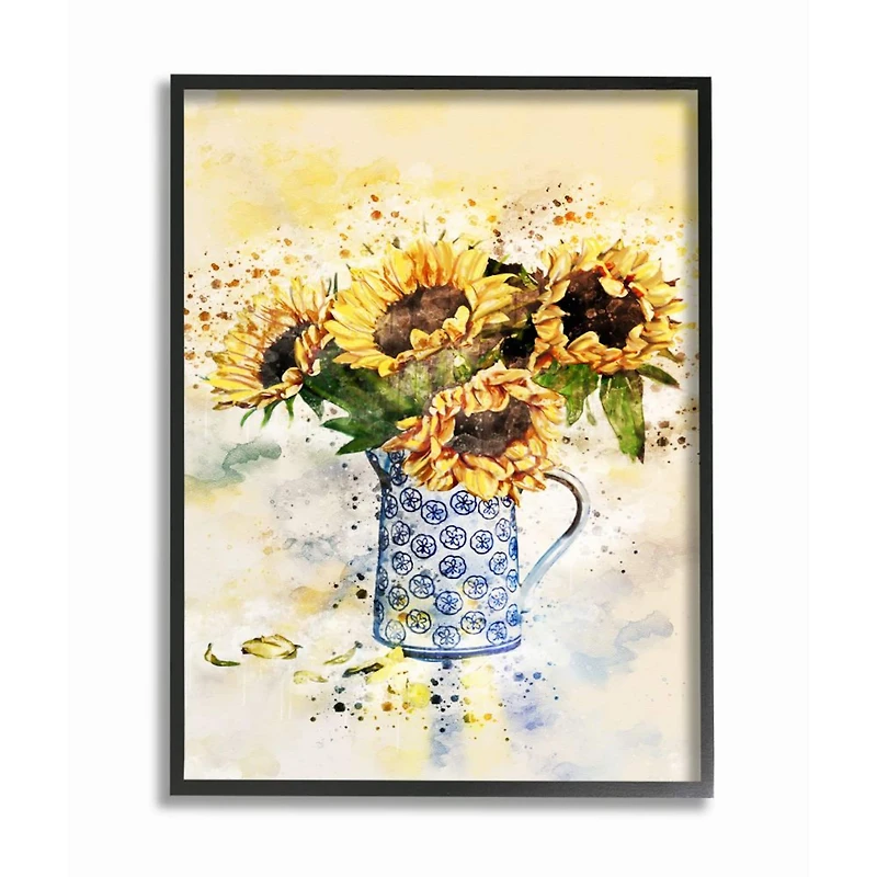 Stupell Industries Sunflower Assortment in Blue Patterned Pitcher Framed Wall Art