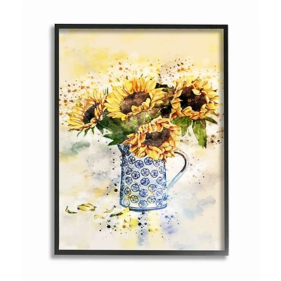 Stupell Industries Sunflower Assortment in Blue Patterned Pitcher Framed Wall Art
