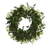 18" Eucalyptus & Dancing Daisy Double Ring Artificial Wreath With Twig Base