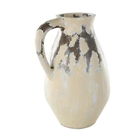 19" Cream Ceramic Vase with Curved Handle