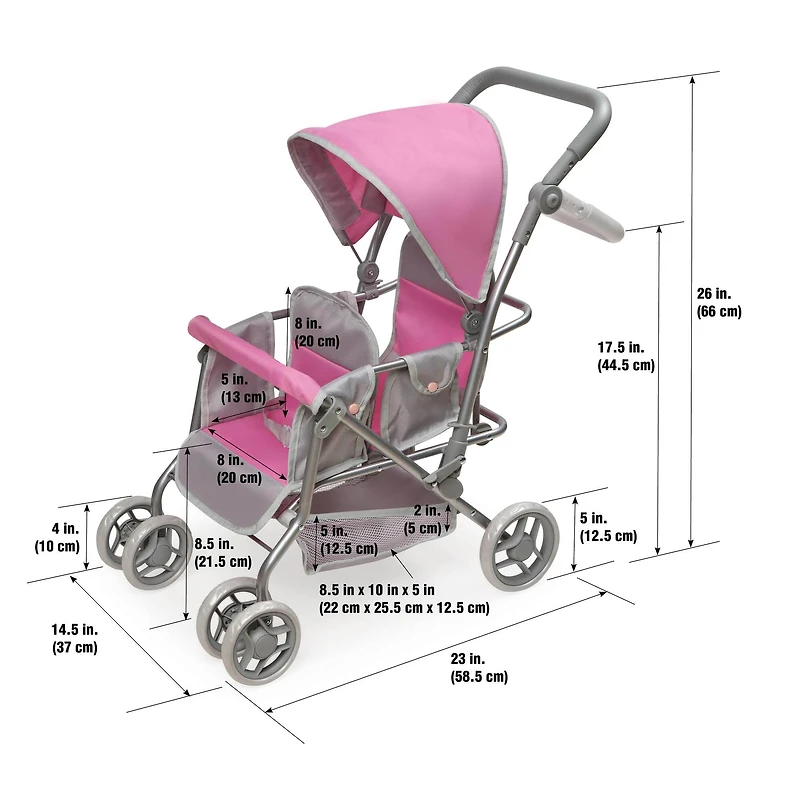 Badger Basket Gray & Pink Cruise Folding Inline Double Doll Stroller