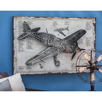 47" White Wood Industrial Plane Blueprint Wall Décor