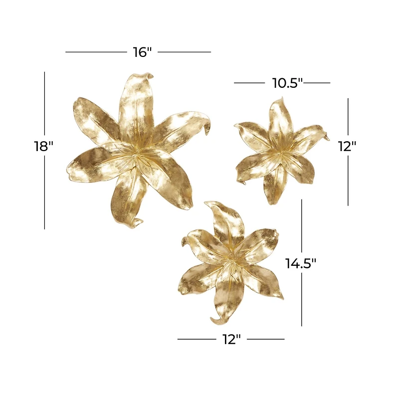 Set of 3 Gold Plastic Wall Decor 18", 14", 12"