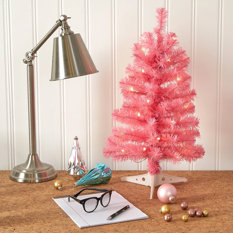 2ft. Pre-Lit Pink Artificial Christmas Tree, Clear LED Lights