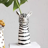 Hello Honey® 11.5" White & Black Hand-Painted Decorative Stoneware Zebra Vase