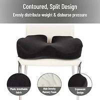 Mind Reader Air-Cloud Memory Foam Seat Cushion, Ergonomic Support for Lower Back, Coccyx, and Hip Pain Relief, Promotes Better Posture, Washable Cover, Black