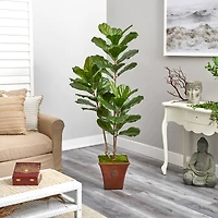 5.5ft. Fiddle Leaf Artificial Tree in Brown Planter UV Resistant (Indoor/Outdoor)