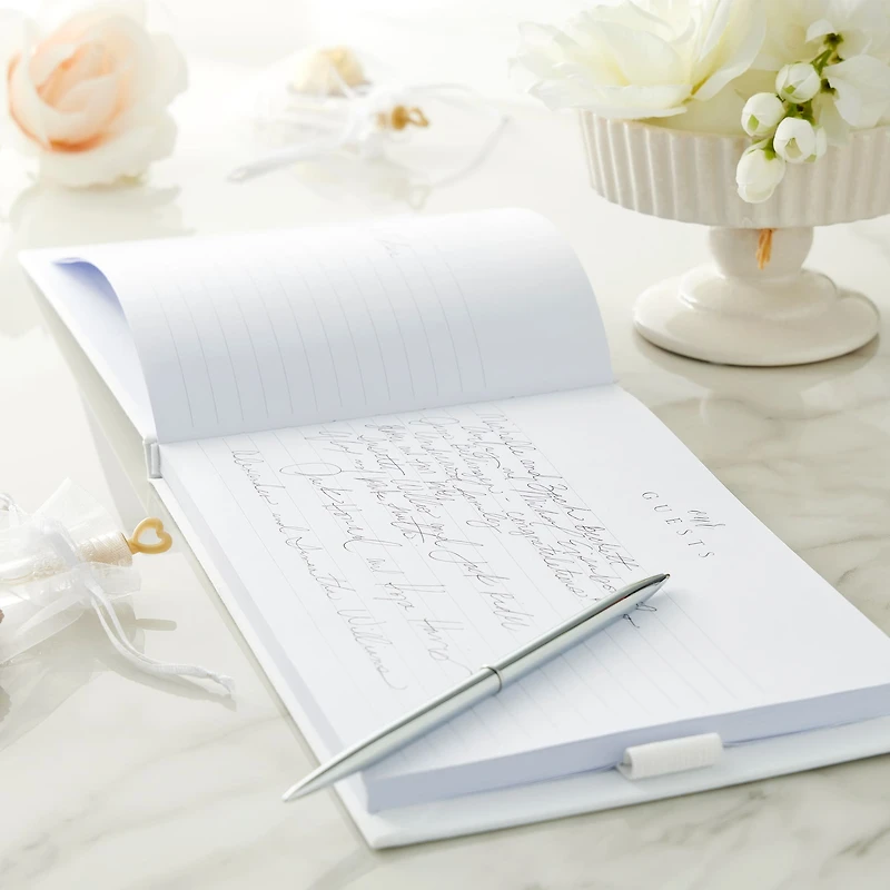 White & Silver Guest Book & Pen Set by Celebrate It™