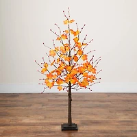 4ft. Pre-Lit Autumn Maple Artificial Fall Tree with Berries and 60 Warm White LED Lights