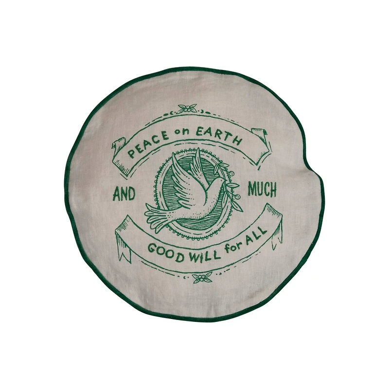 Hello Honey® 16" Peace on Earth Round Cotton Embroidered Pillow Cover & Insert