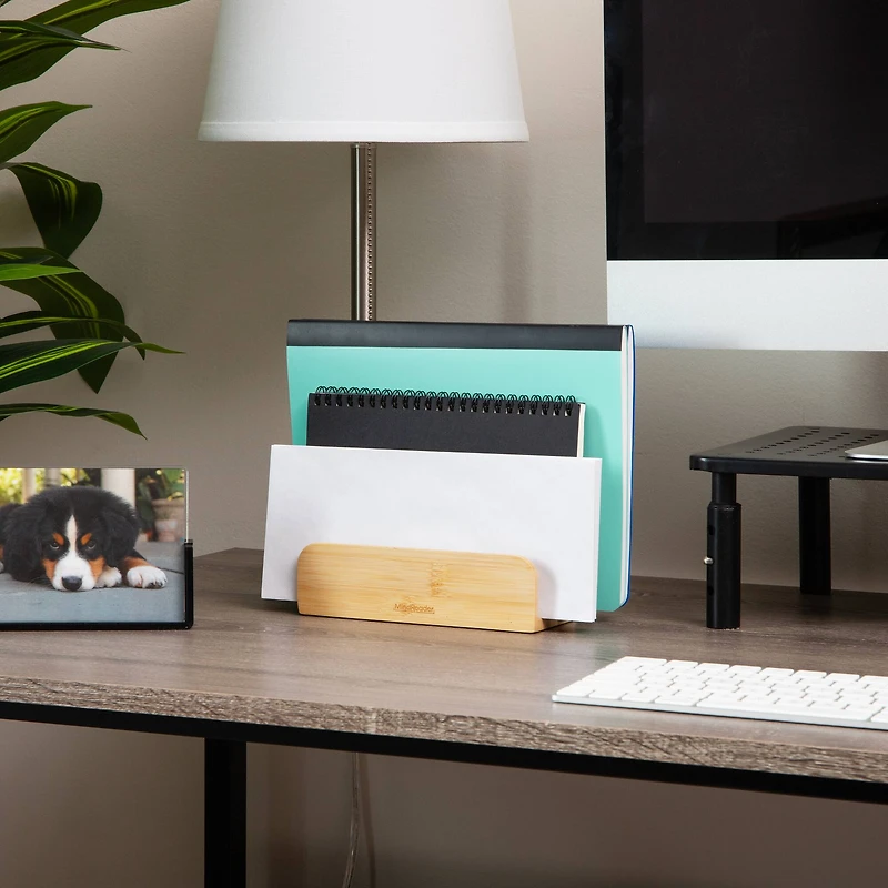 Mind Reader 3-Tier Mail Sorter, Desktop Organizer, Mail Organizer, Modern, Office, Bamboo, Brown