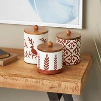 Cream & Brown Ceramic Floral Canister Set with Lids