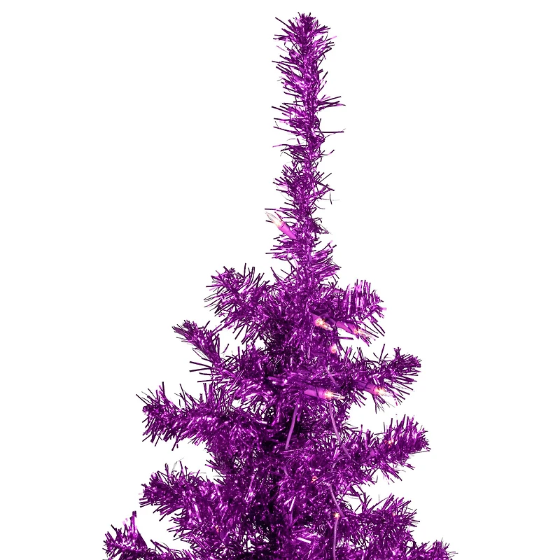4ft. Pre-Lit Purple Tinsel Artificial Christmas Tree, Clear Lights