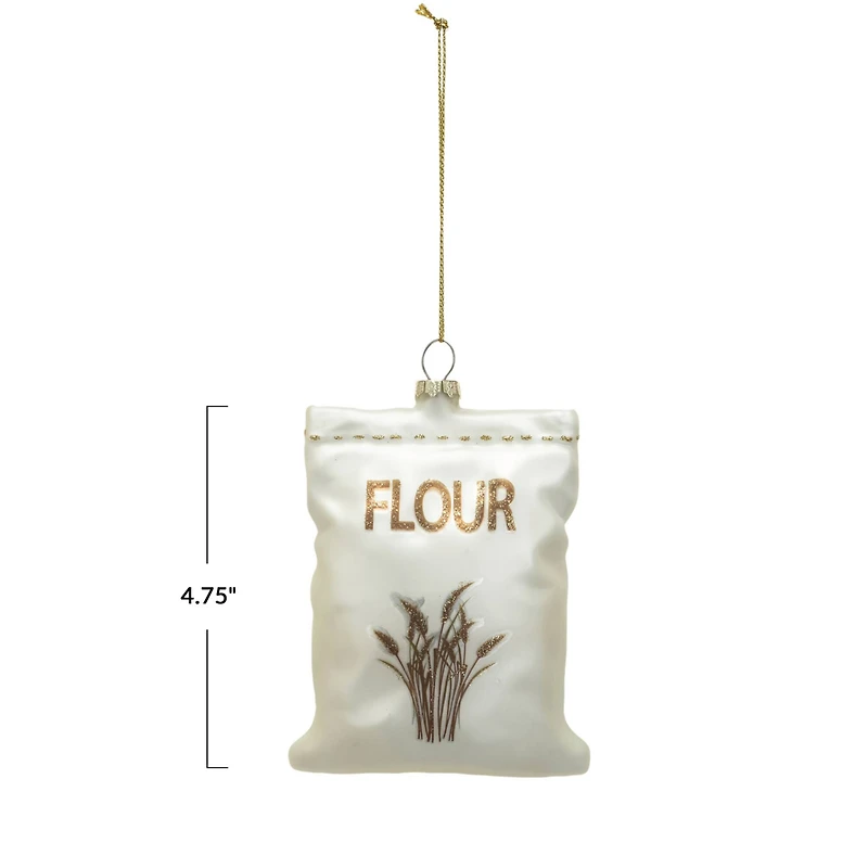 Hello Honey® White & Gold Glittering Gourmet Flour Sack Glass Ornament