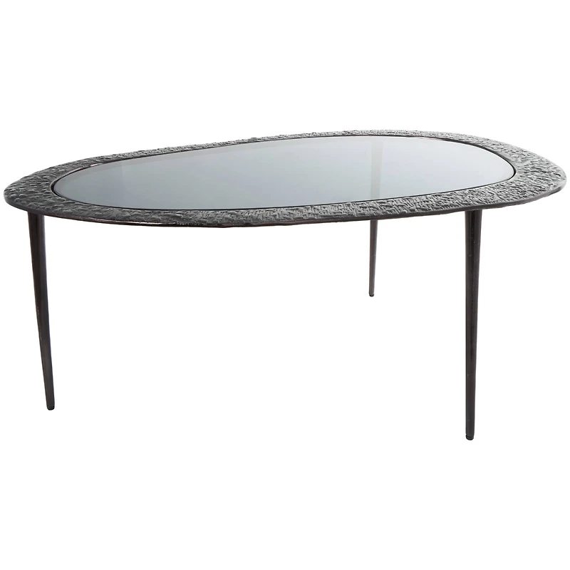 30" Black Aluminum Abstract Oval Shaped Coffee Table with Glass Top