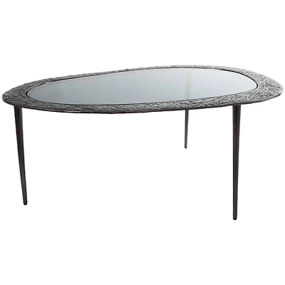 30" Black Aluminum Abstract Oval Shaped Coffee Table with Glass Top