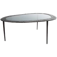 30" Black Aluminum Abstract Oval Shaped Coffee Table with Glass Top