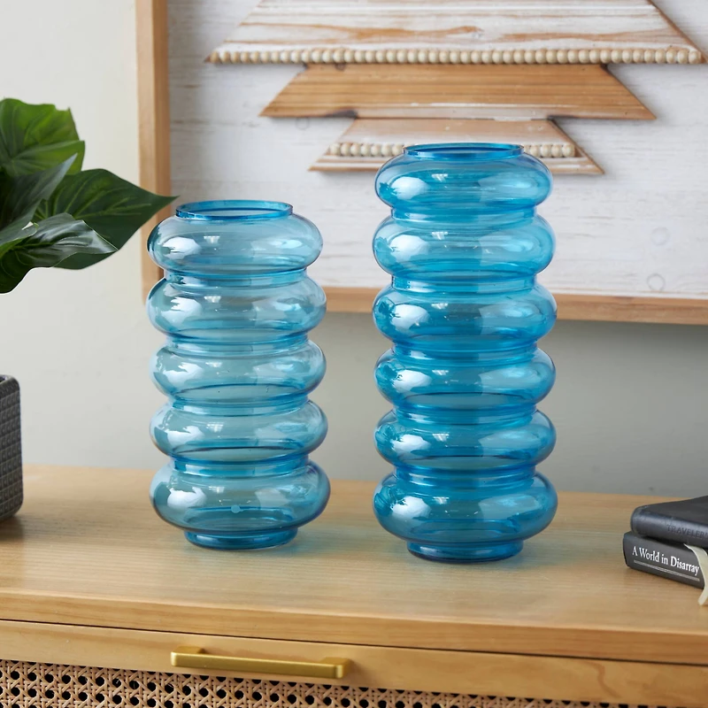 Blue Bubble Glass Vase Set