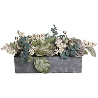 12" Gray & Gold Pumpkin & Leaf Floral Arrangement