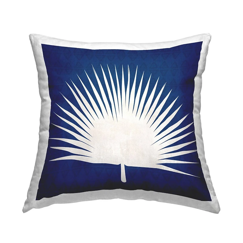 Stupell Industries Wide Palm Leaf Abstract Blue White Throw Pillow, 18" x 18"