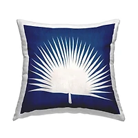 Stupell Industries Wide Palm Leaf Abstract Blue White Throw Pillow, 18" x 18"