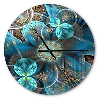 Designart Fractal Blue Flowers Wall Clock