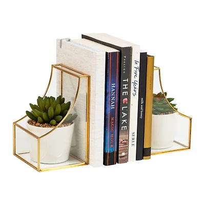 Mind Reader Decorative Bookends, Contemporary, Books, Magazines, Office Decor, Office, Metal, Set of 2, Gold