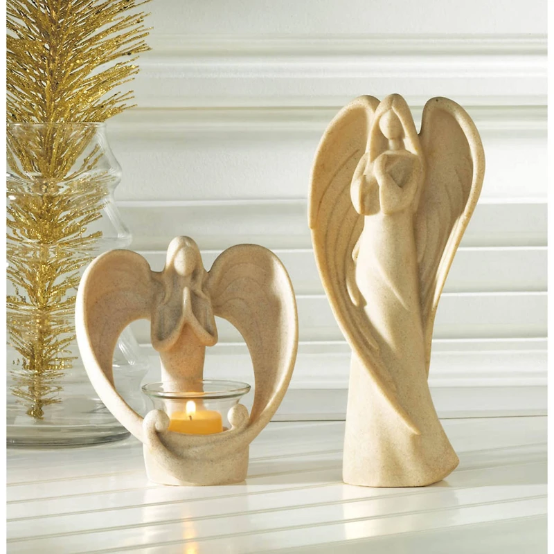 Elegant Minimalistic Guardian Angel Figurine Prayer Statue 4.5" x 2.38" x 9.25