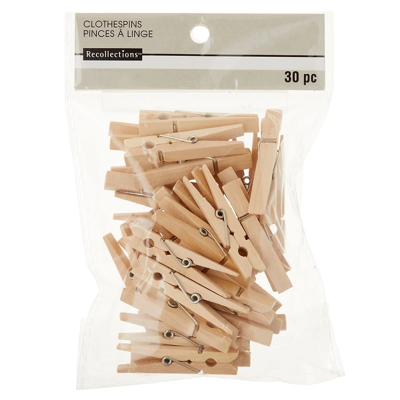 12 Packs: 30 ct. (360 total) Natural Brown Medium Clothespins by Recollections™