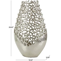 21" Silver Aluminum Metal Rounded Vase with Freeform Open Lattice Work