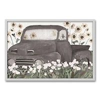 Truck & Sunflowers White Framed Canvas Wall Art