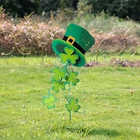 Glitzhome® 42" St. Patrick's Metal Leprechaun Hat Shamrocks Yard Stake