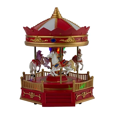 LED Lighted Animated and Musical Carousel Christmas Village Display - 9.25"