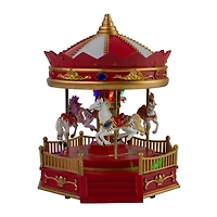 LED Lighted Animated and Musical Carousel Christmas Village Display - 9.25"