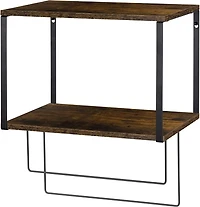 Brown Wood Wall Mount Bathroom 2 Tier Towel Shelf 