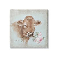 Stupell Industries Traditional Farm Cow Pink Rose Rustic Farmhouse Canvas Wall Art