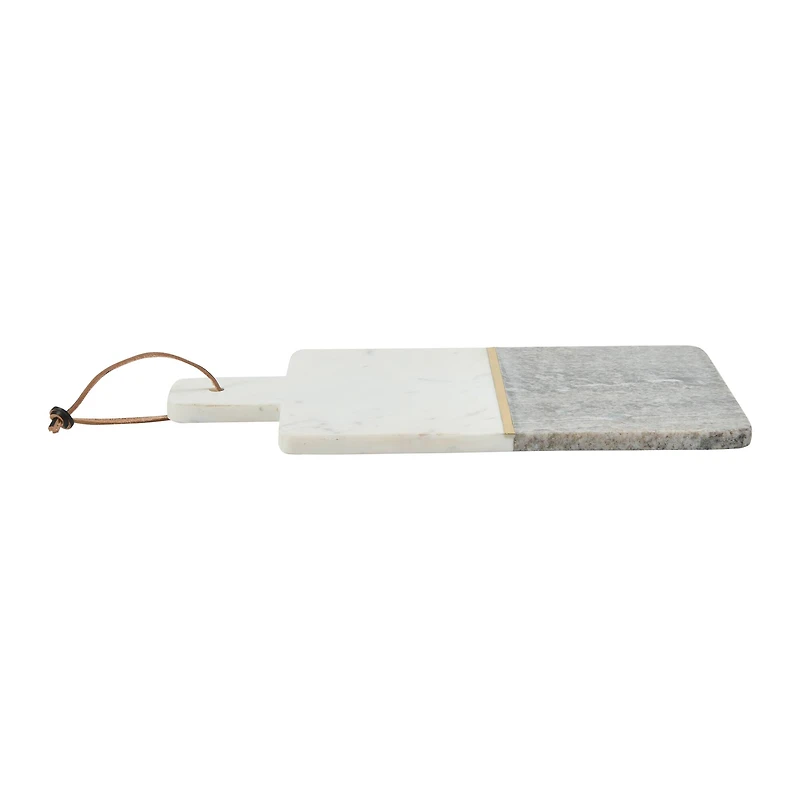 Hello Honey® 15" Gray and White Boho 2-Tone Marble Charcuterie or Cutting Board with Brass Inlay and Leather Tie