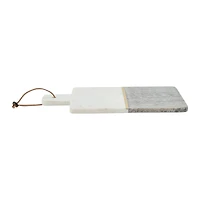 Hello Honey® 15" Gray and White Boho 2-Tone Marble Charcuterie or Cutting Board with Brass Inlay and Leather Tie