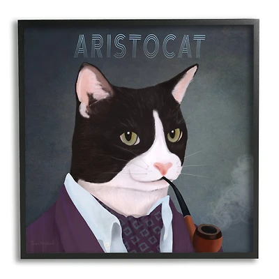 Stupell Industries Aristocat Witty Smiling Cat Portrait Smoking Pipe Framed Giclee Art
