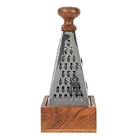 Hello Honey® 7" Handheld Stainless Steel Grater with Acacia Wood Handle & Square Base