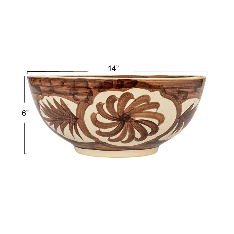Hello Honey® 14" Brown & White Hand-Painted Stoneware Bowls, 2ct.