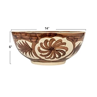 Hello Honey® 14" Brown & White Hand-Painted Stoneware Bowls, 2ct.